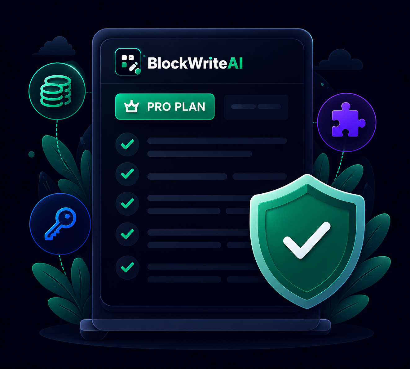 BlockWriteAI premium plan and license illustration