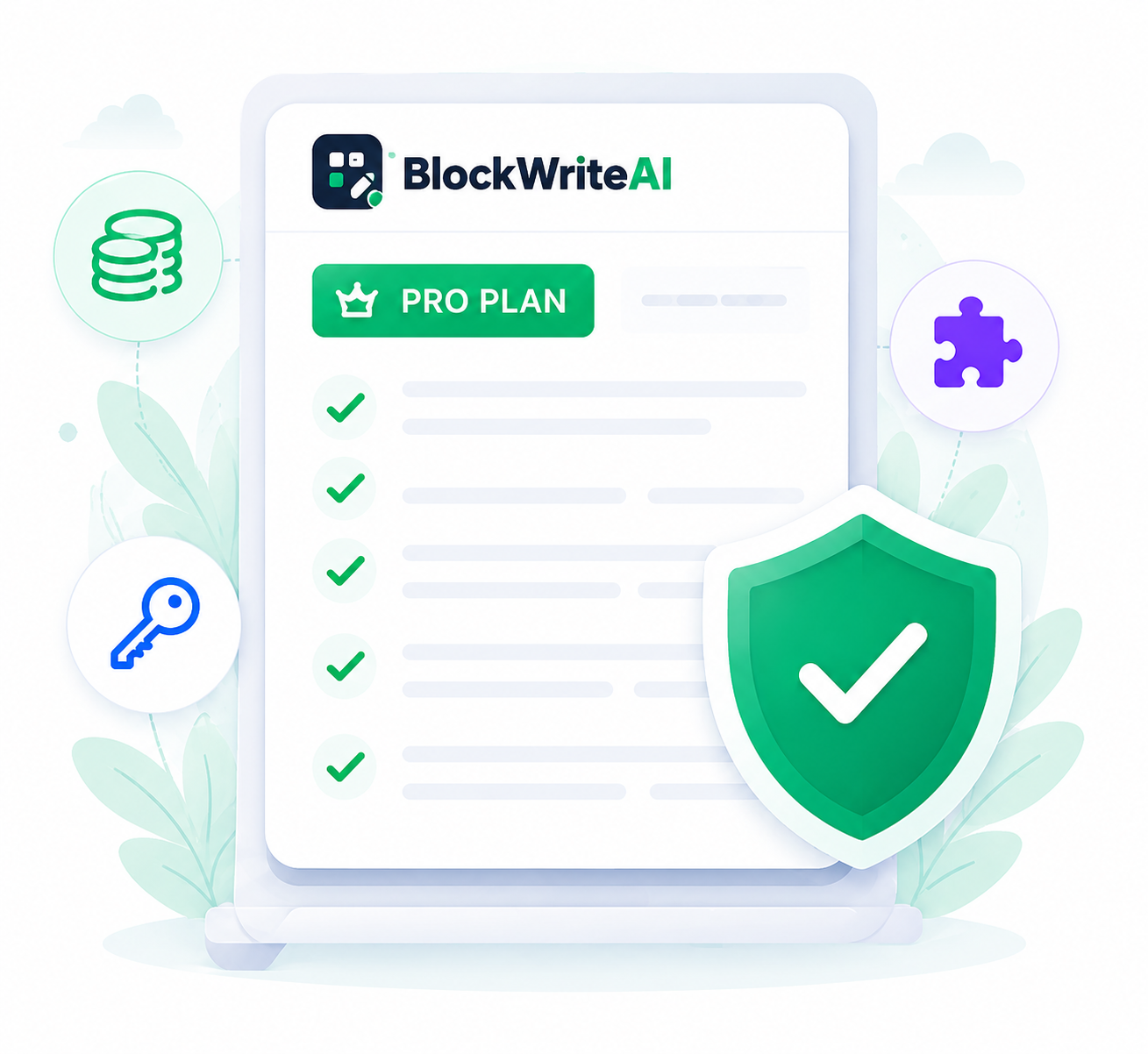 BlockWriteAI premium plan and license illustration