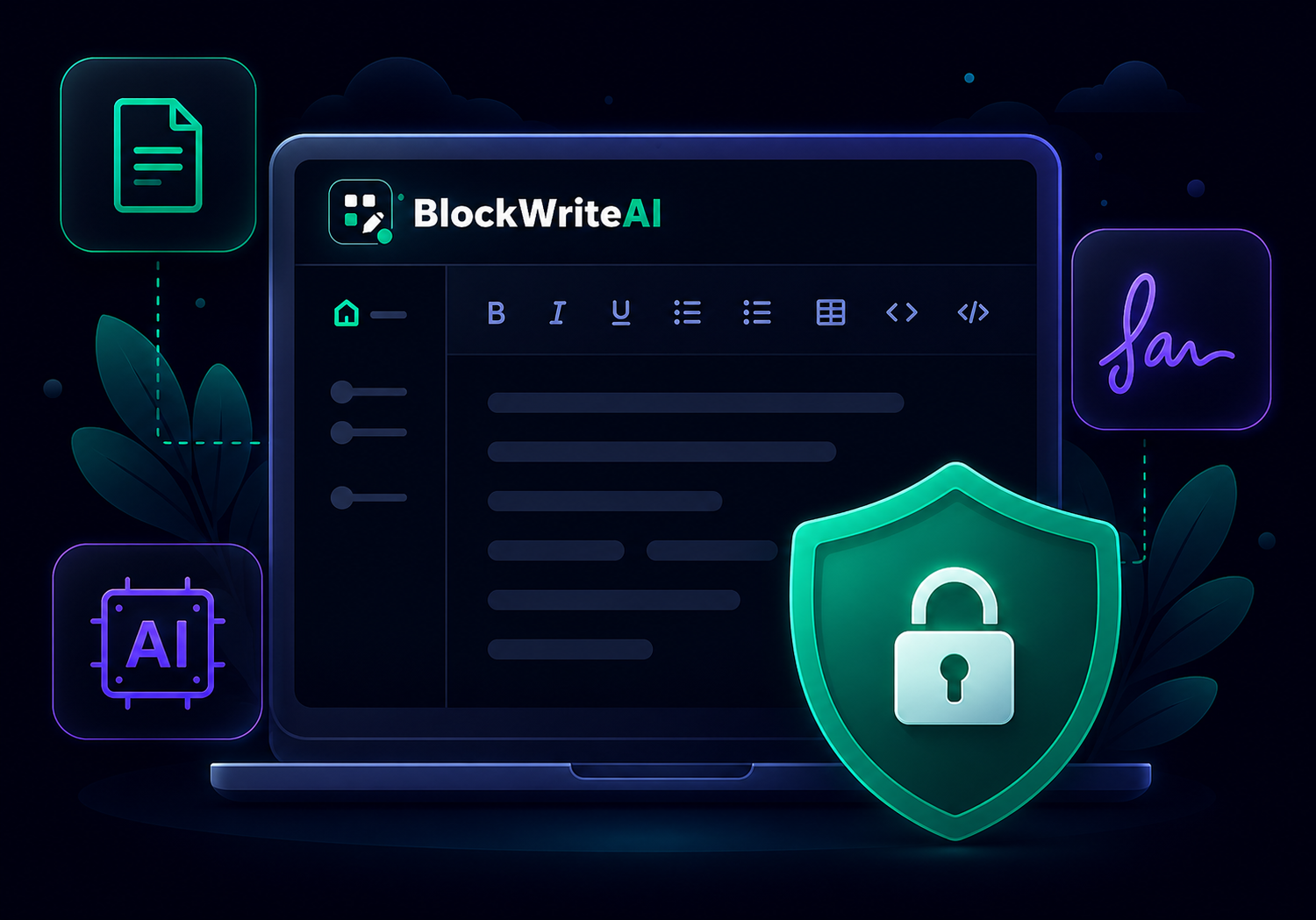 BlockWriteAI content ownership and AI usage illustration