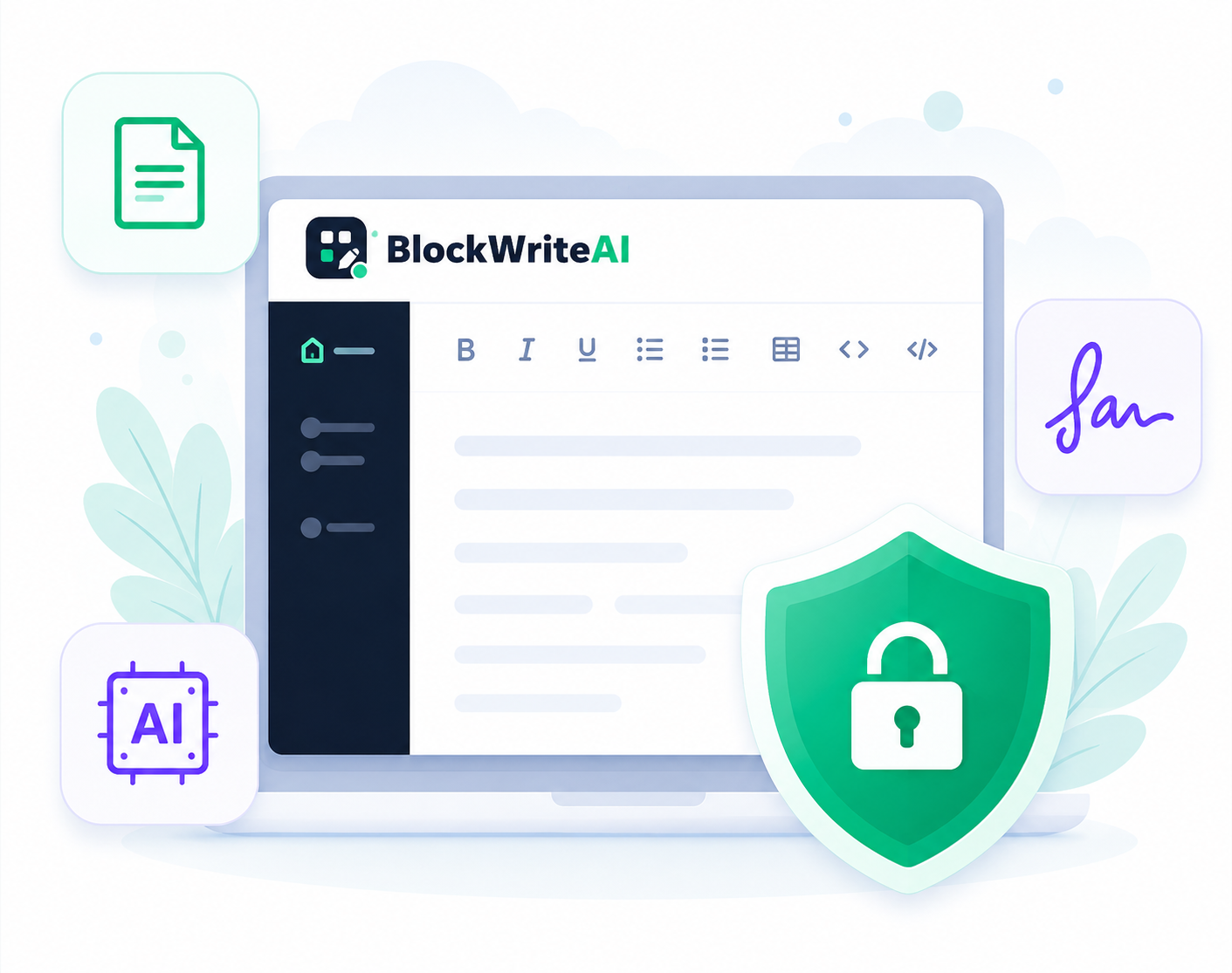 BlockWriteAI content ownership and AI usage illustration