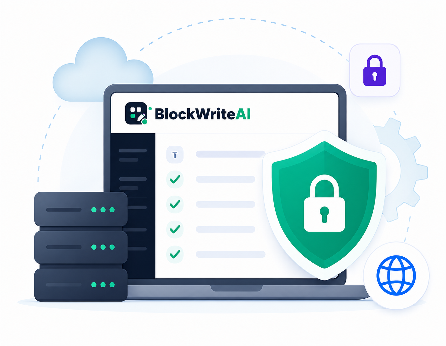 BlockWriteAI security service and support illustration